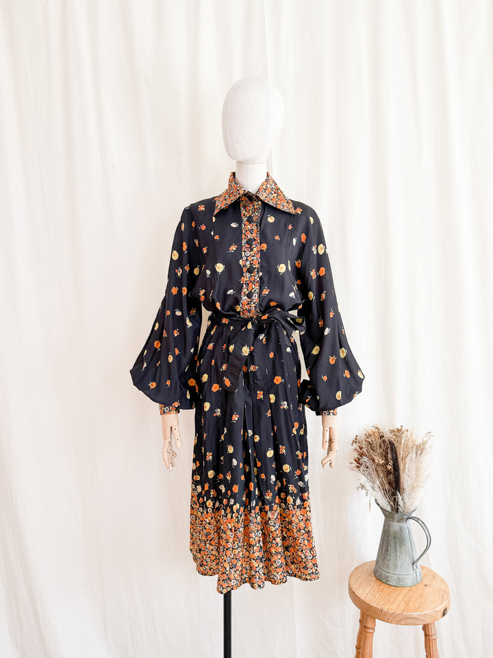 Iconic Rare Precious 1970s Jean Varon Autumnal Midi Dress