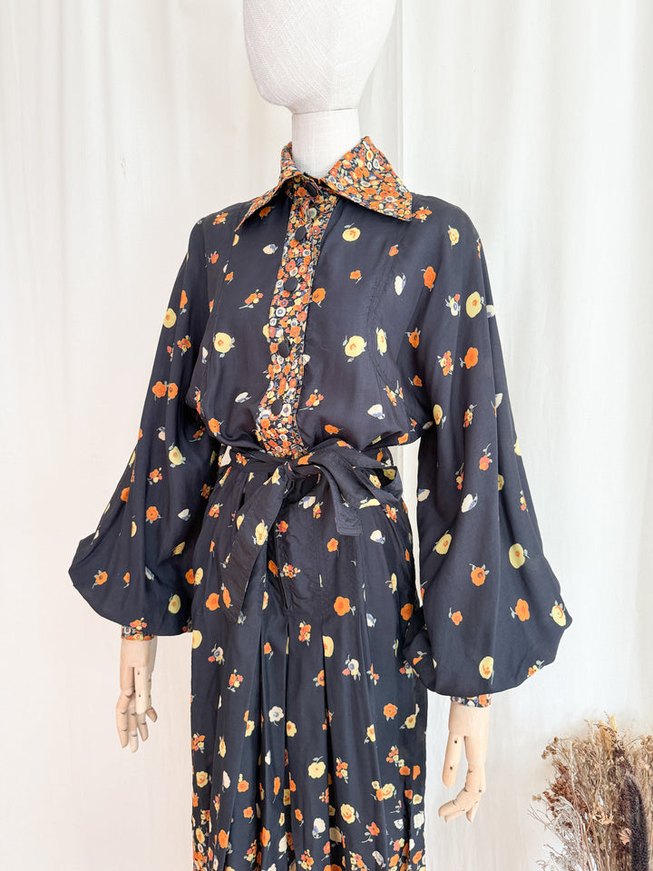 Iconic Rare Precious 1970s Jean Varon Autumnal Midi Dress