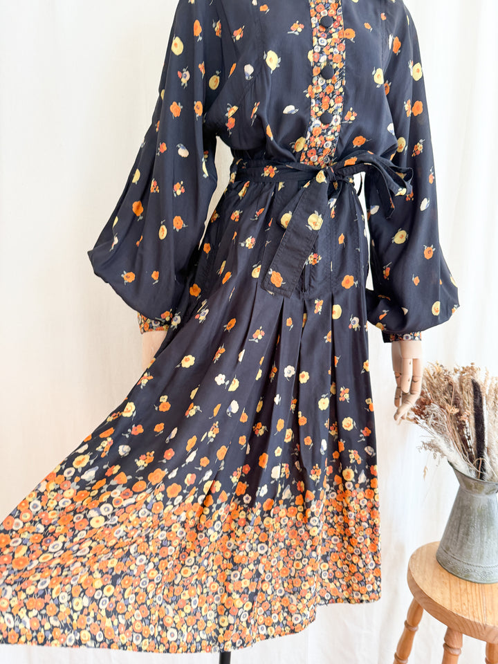 Iconic Rare Precious 1970s Jean Varon Autumnal Midi Dress