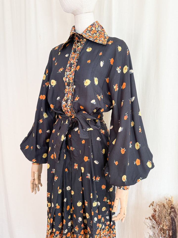 Iconic Rare Precious 1970s Jean Varon Autumnal Midi Dress