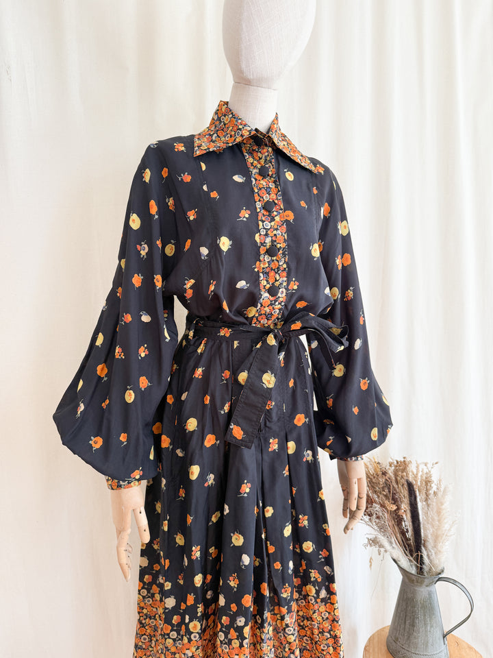 Iconic Rare Precious 1970s Jean Varon Autumnal Midi Dress