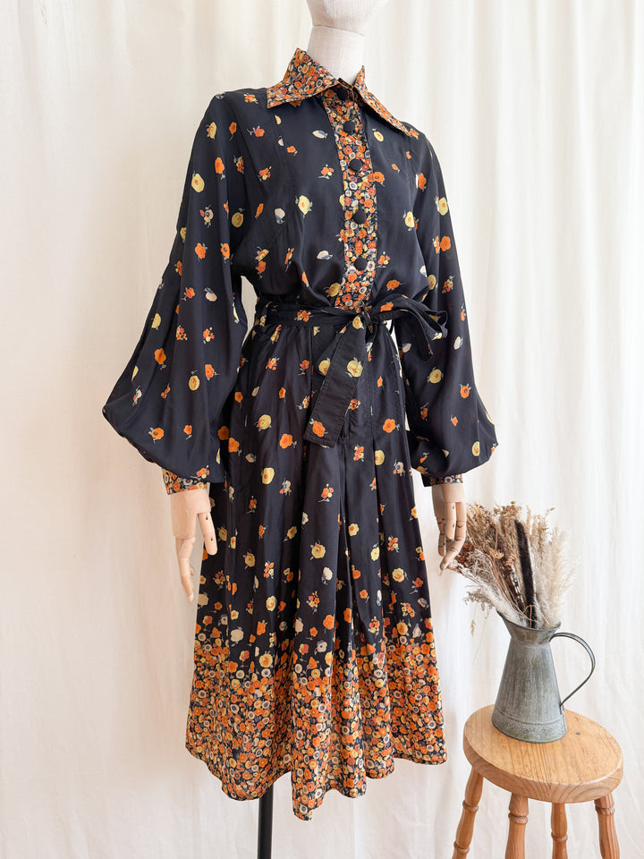 Iconic Rare Precious 1970s Jean Varon Autumnal Midi Dress