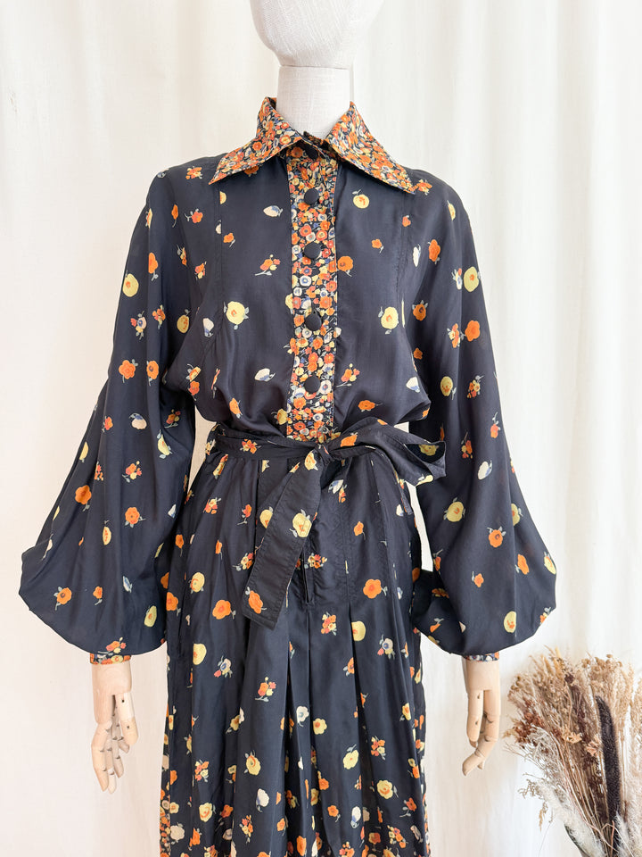 Iconic Rare Precious 1970s Jean Varon Autumnal Midi Dress