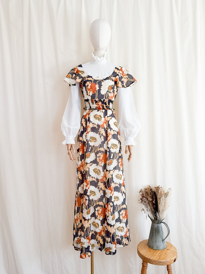 Magical Romantic Autumnal 1970s Cotton Maxi Dress by David Butler