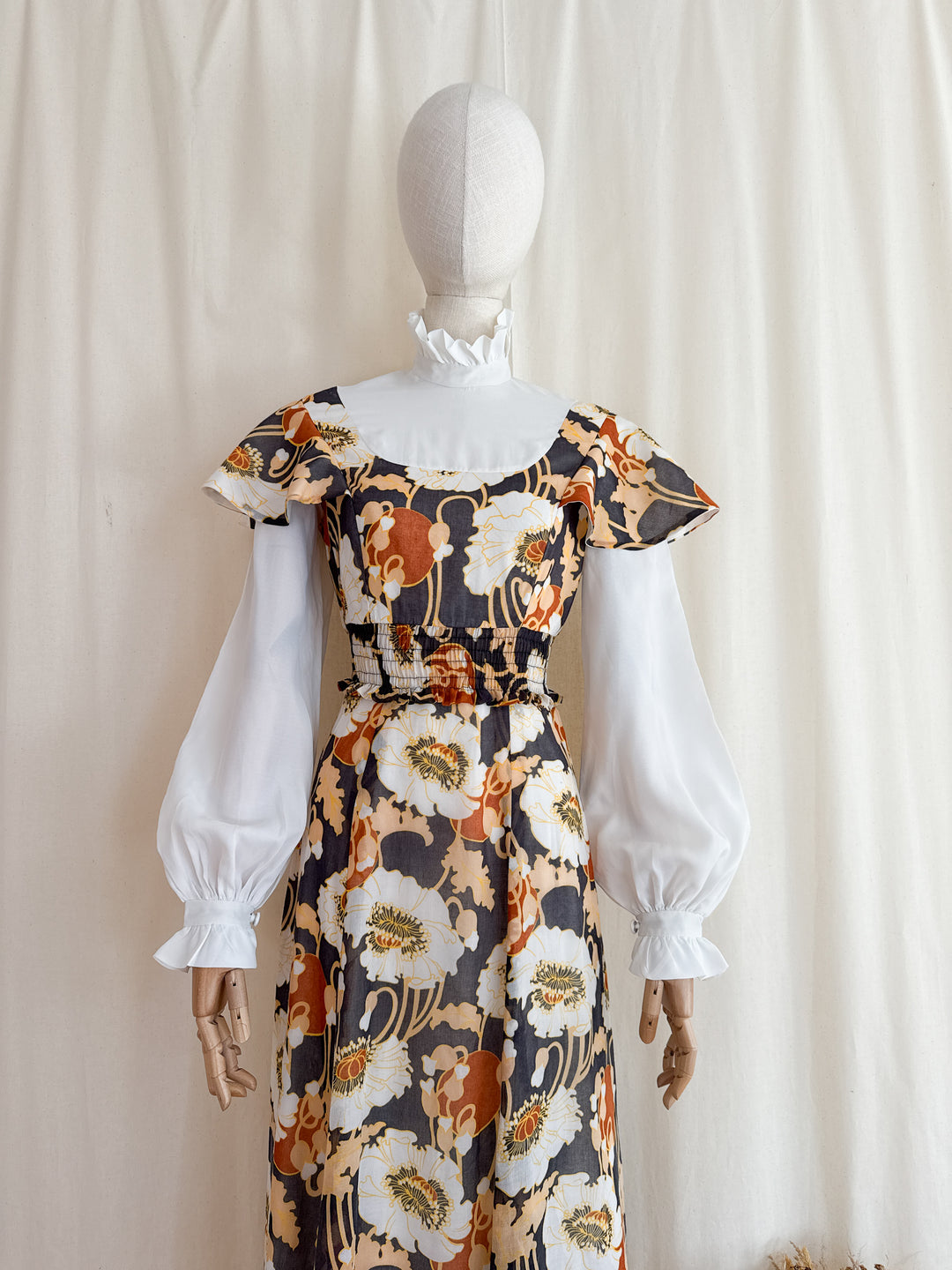 Magical Romantic Autumnal 1970s Cotton Maxi Dress by David Butler