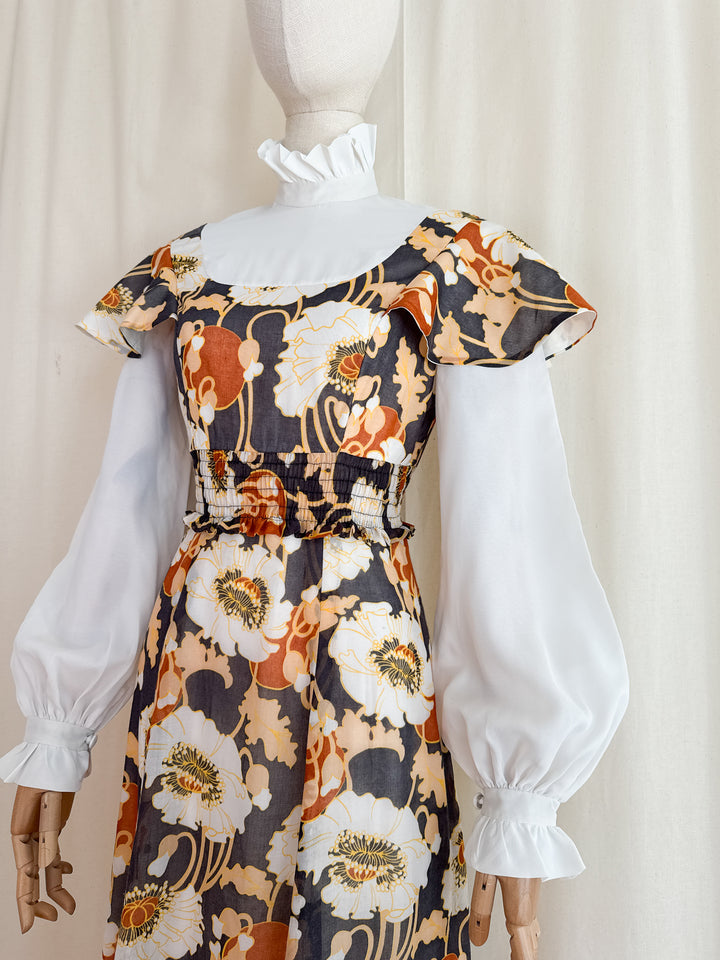 Magical Romantic Autumnal 1970s Cotton Maxi Dress by David Butler