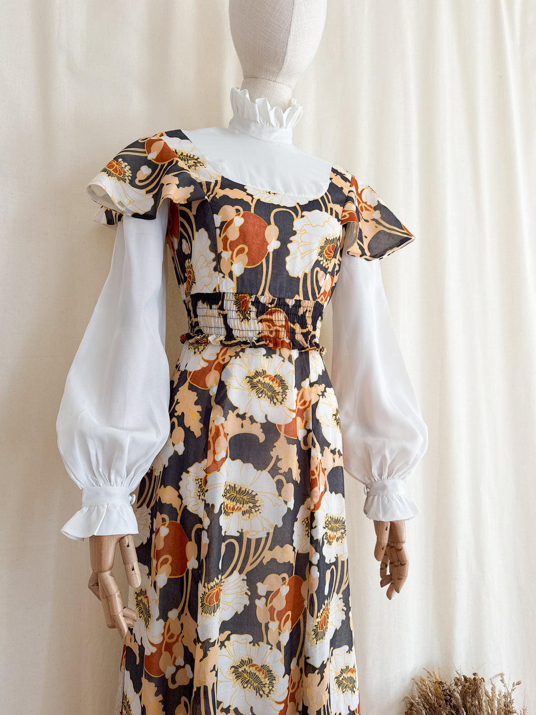 Magical Romantic Autumnal 1970s Cotton Maxi Dress by David Butler