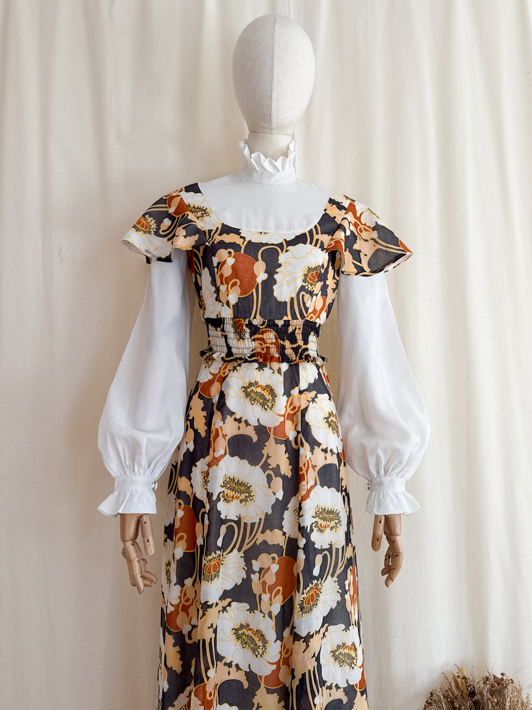 Magical Romantic Autumnal 1970s Cotton Maxi Dress by David Butler