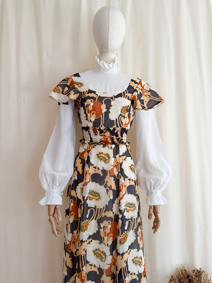 Magical Romantic Autumnal 1970s Cotton Maxi Dress by David Butler