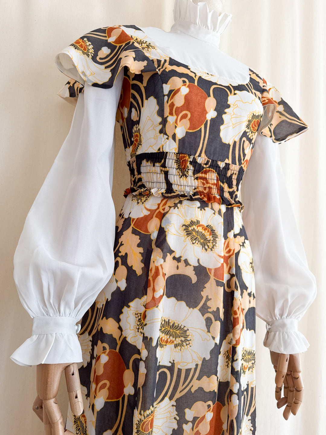 Magical Romantic Autumnal 1970s Cotton Maxi Dress by David Butler