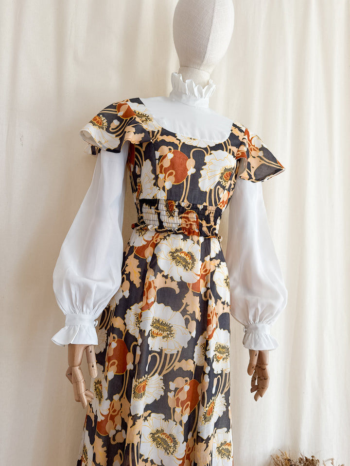 Magical Romantic Autumnal 1970s Cotton Maxi Dress by David Butler