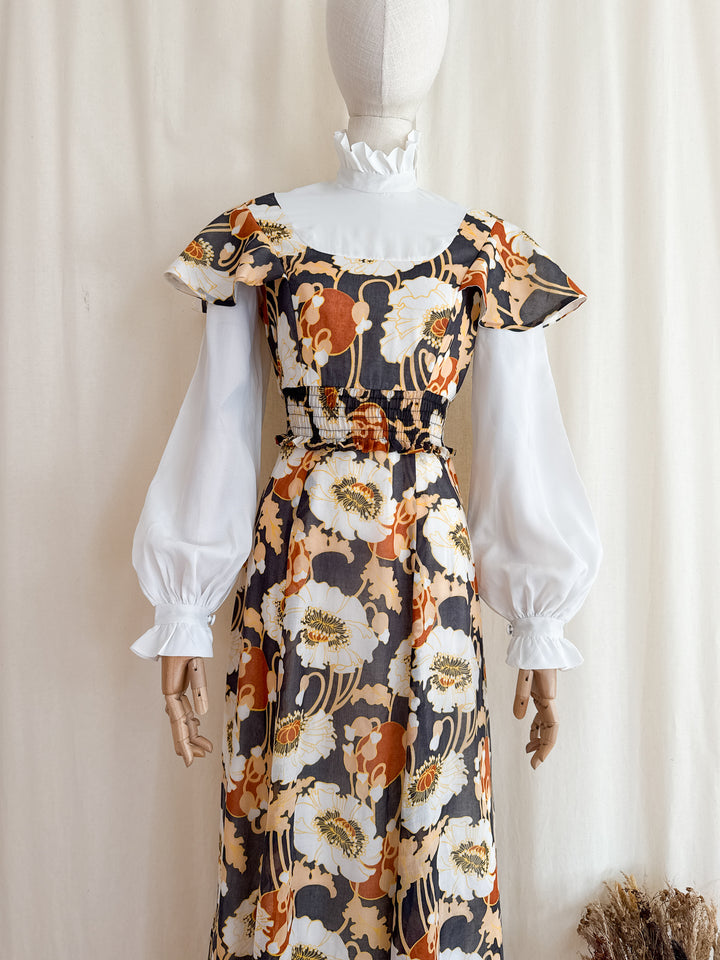 Magical Romantic Autumnal 1970s Cotton Maxi Dress by David Butler