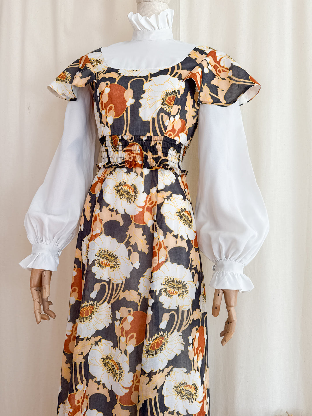 Magical Romantic Autumnal 1970s Cotton Maxi Dress by David Butler