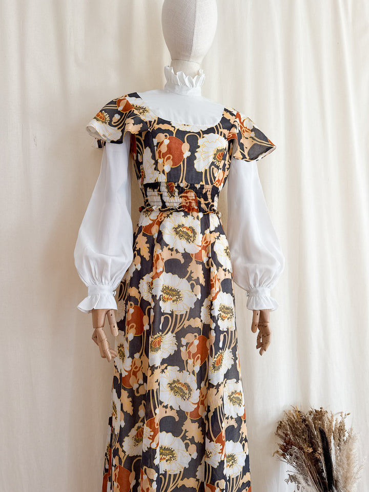 Magical Romantic Autumnal 1970s Cotton Maxi Dress by David Butler