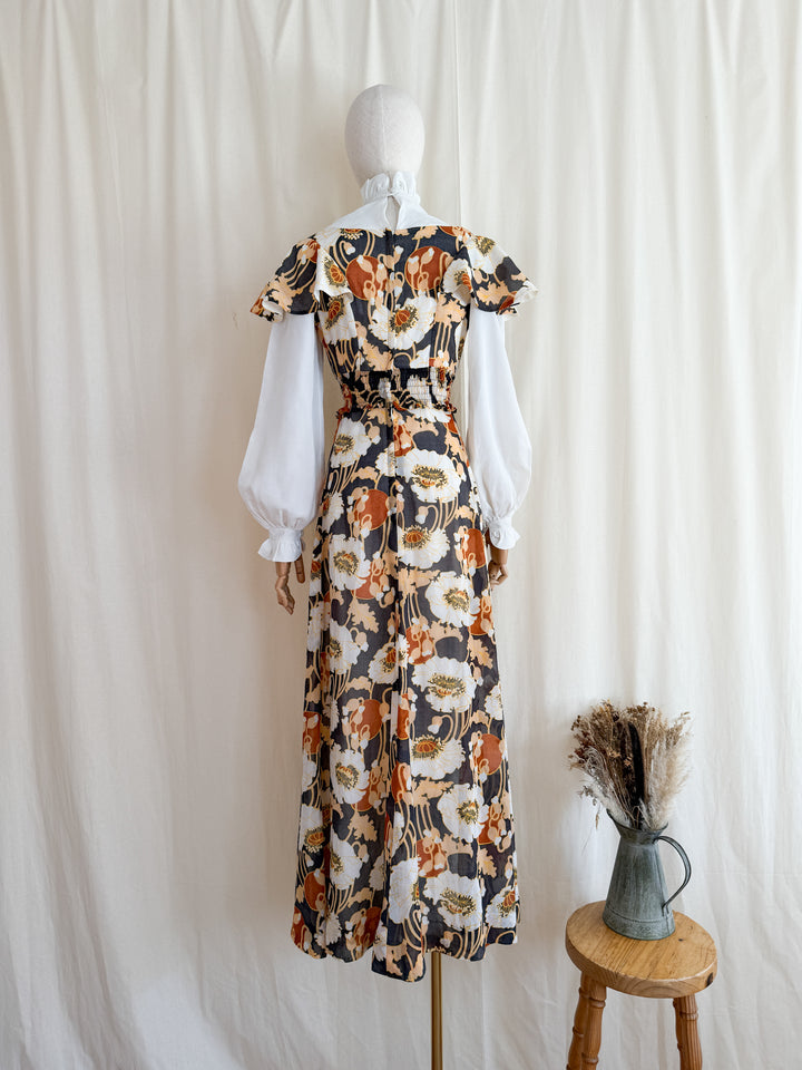 Magical Romantic Autumnal 1970s Cotton Maxi Dress by David Butler