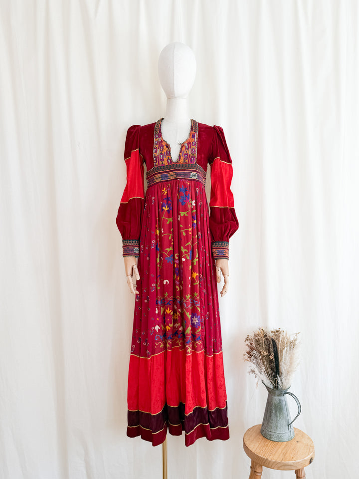 Incredible Purely Magical Holy Grail Rare 1970s Velvet Silk Afghan Dress by Margaret Kimber