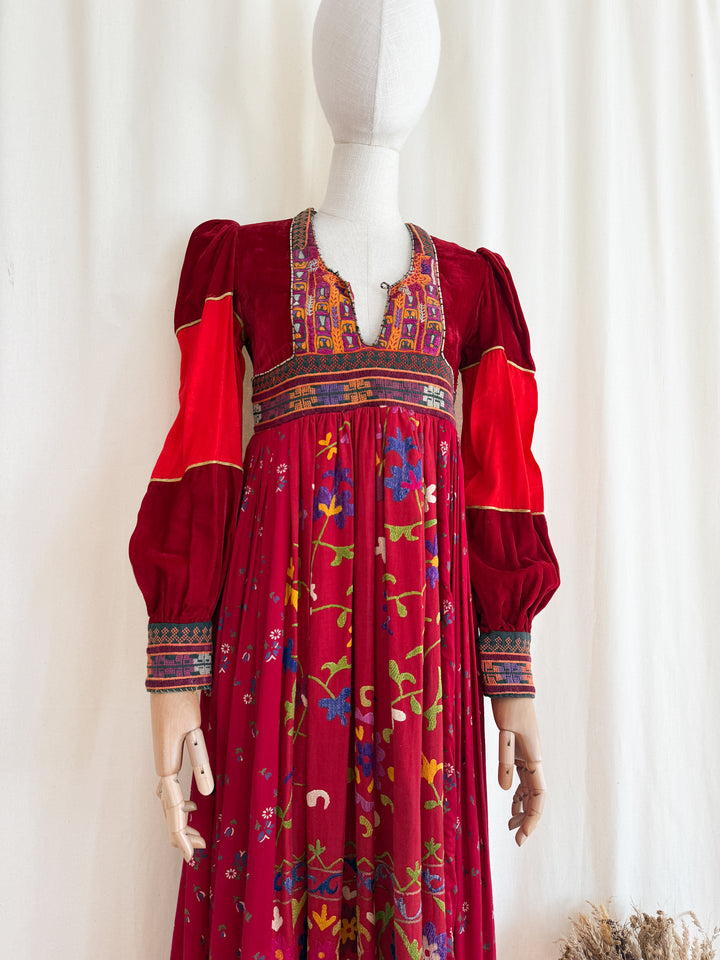 Incredible Purely Magical Holy Grail Rare 1970s Velvet Silk Afghan Dress by Margaret Kimber
