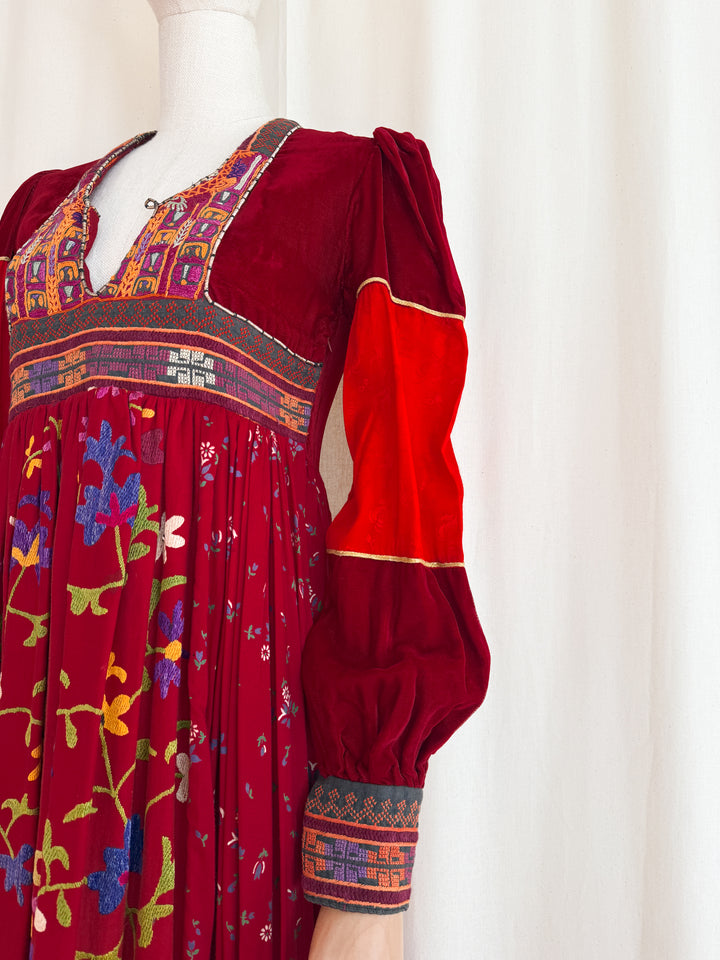 Incredible Purely Magical Holy Grail Rare 1970s Velvet Silk Afghan Dress by Margaret Kimber