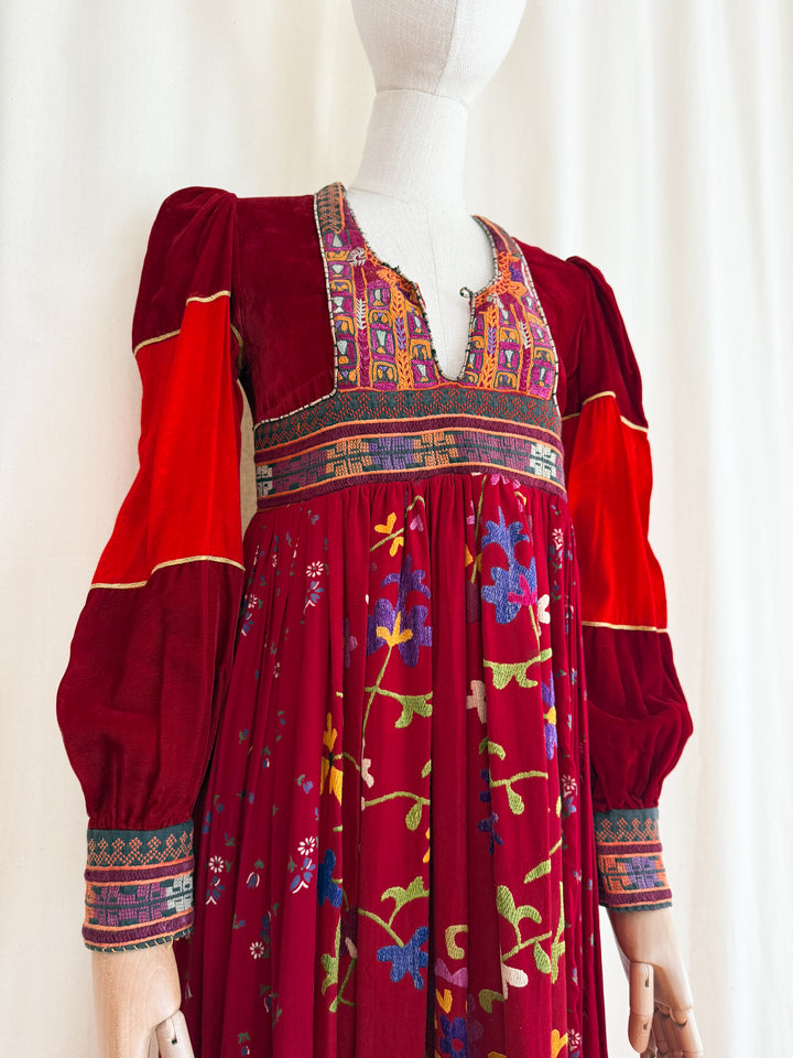 Incredible Purely Magical Holy Grail Rare 1970s Velvet Silk Afghan Dress by Margaret Kimber