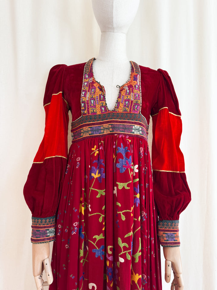 Incredible Purely Magical Holy Grail Rare 1970s Velvet Silk Afghan Dress by Margaret Kimber