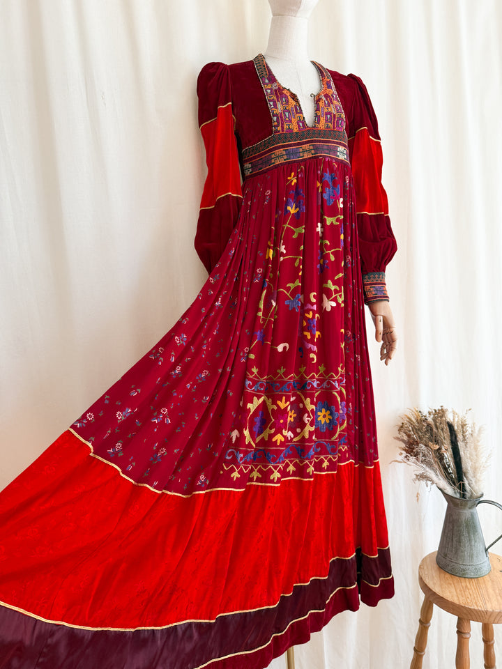 Incredible Purely Magical Holy Grail Rare 1970s Velvet Silk Afghan Dress by Margaret Kimber
