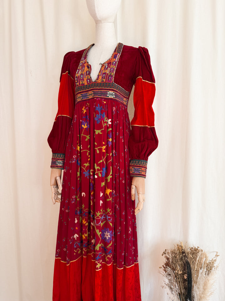 Incredible Purely Magical Holy Grail Rare 1970s Velvet Silk Afghan Dress by Margaret Kimber