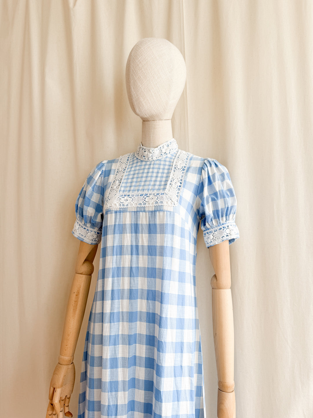Rare 70s Peter Robinson baby blue  cotton Gingham Maxi Dress