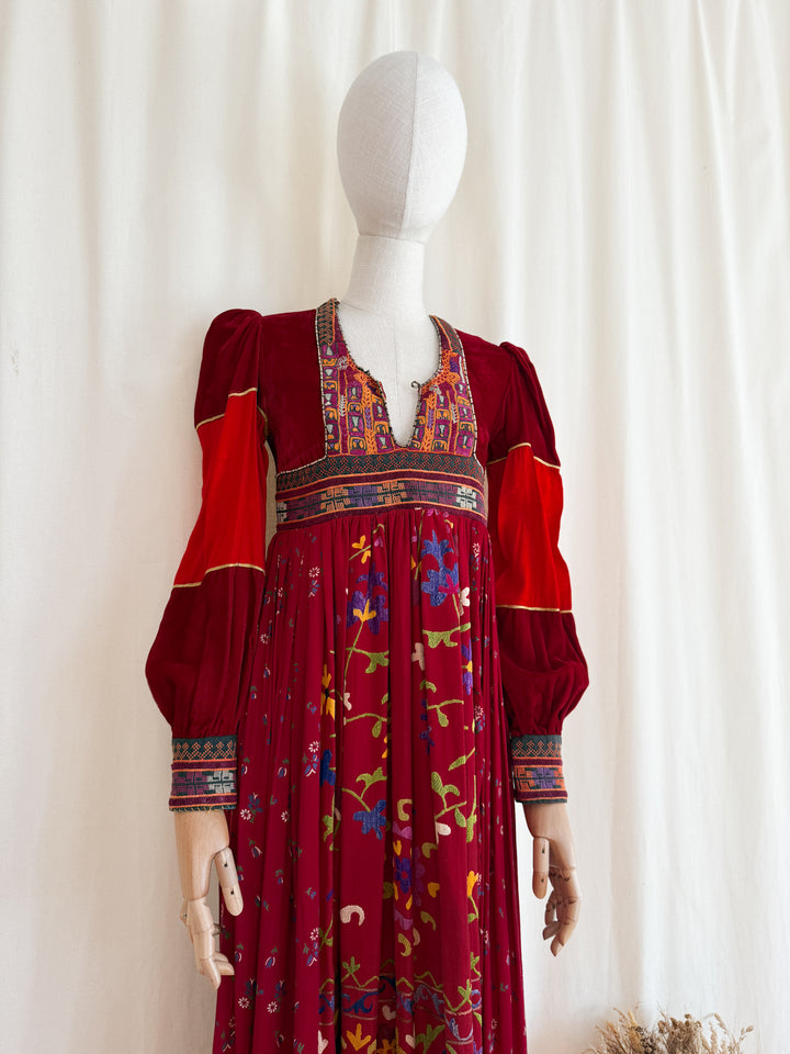 Incredible Purely Magical Holy Grail Rare 1970s Velvet Silk Afghan Dress by Margaret Kimber