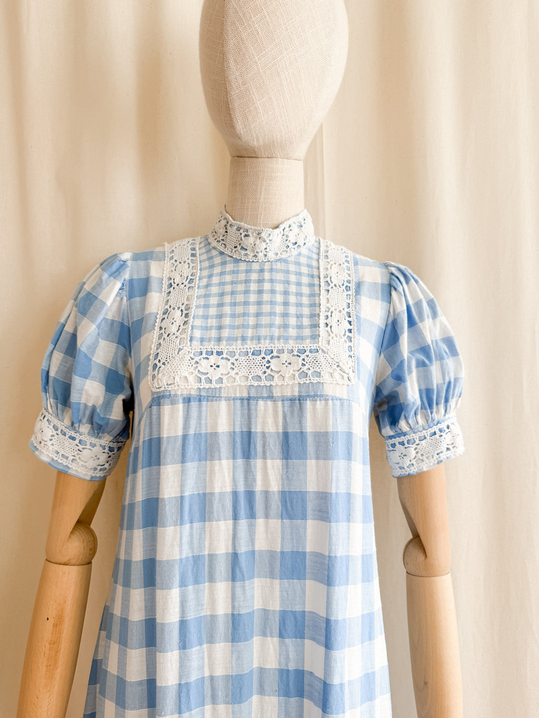 Rare 70s Peter Robinson baby blue  cotton Gingham Maxi Dress