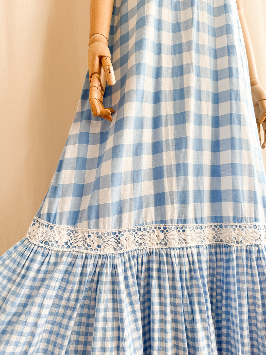 Rare 70s Peter Robinson baby blue  cotton Gingham Maxi Dress