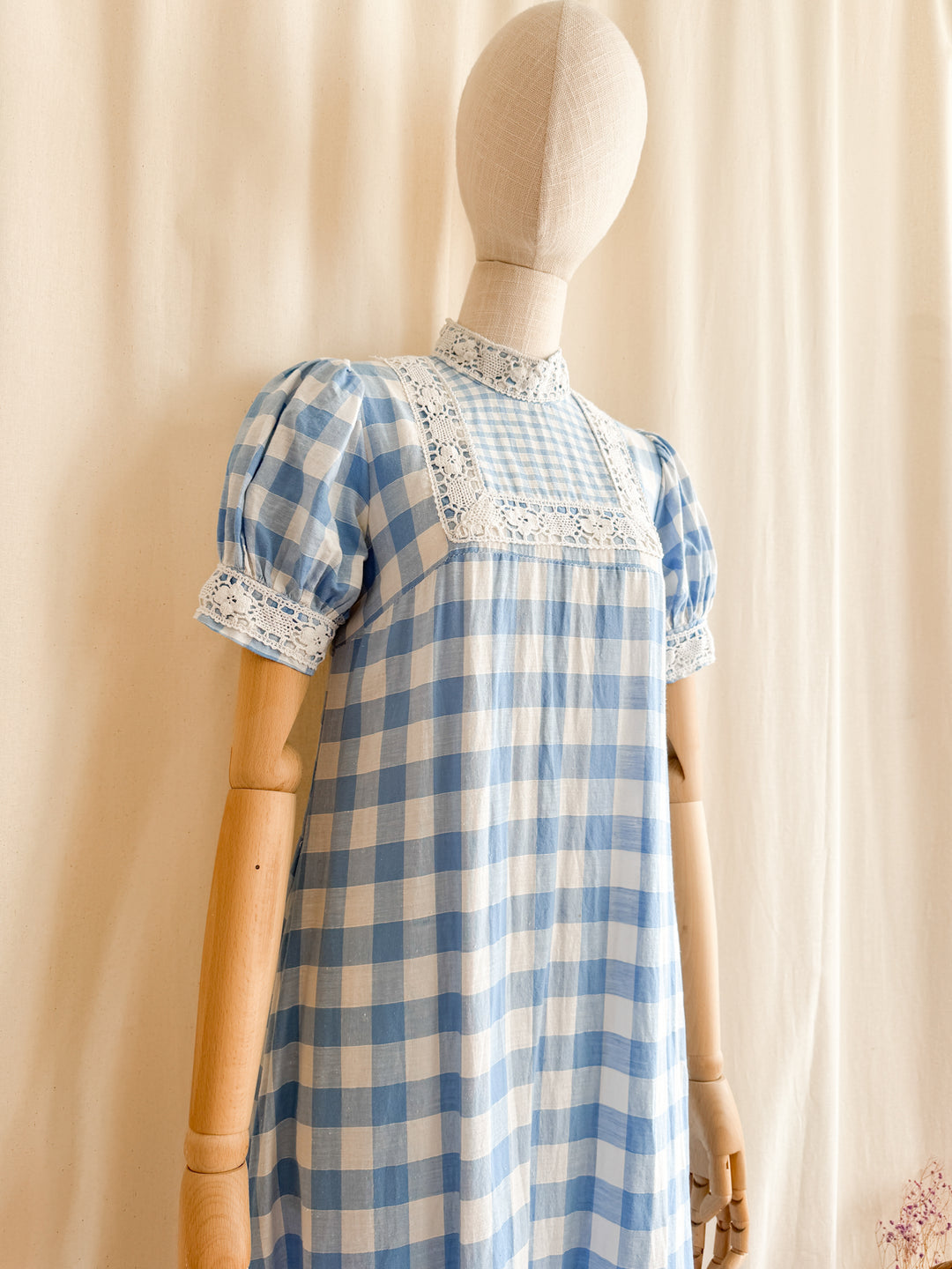Rare 70s Peter Robinson baby blue  cotton Gingham Maxi Dress