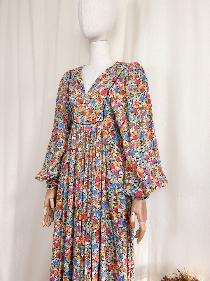 Holy Grail Autumnal Floral Billowing 70s Cotton Maxi Dress