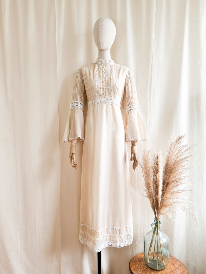 Delicate Romantic Cream 1970s Bohemian Dream Dress