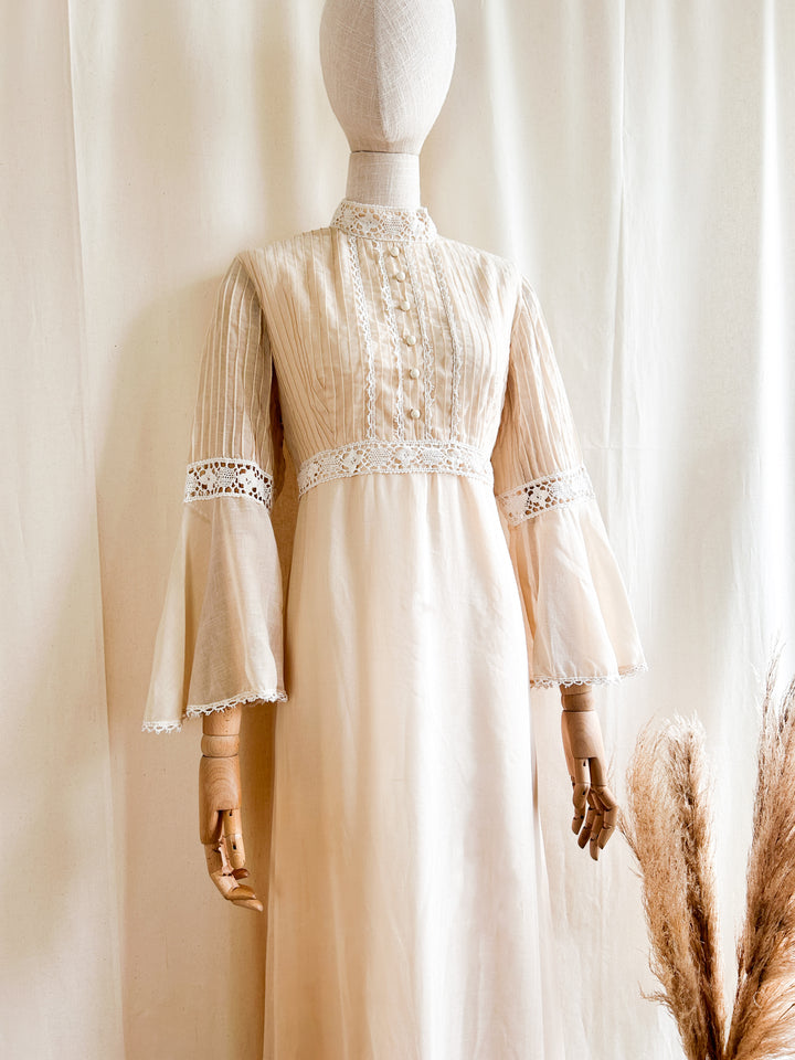 Delicate Romantic Cream 1970s Bohemian Dream Dress