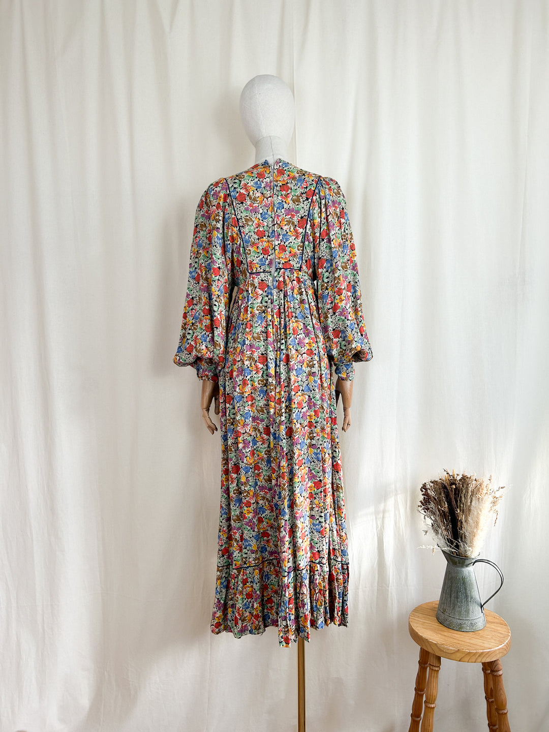 Holy Grail Autumnal Floral Billowing 70s Cotton Maxi Dress