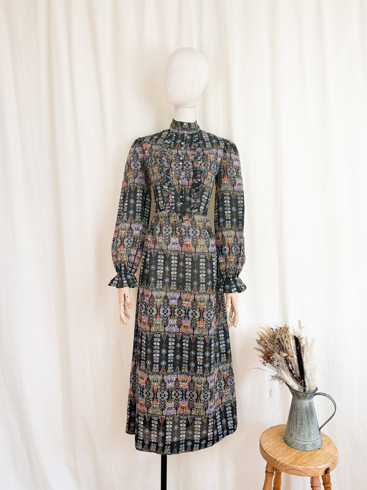 Stunning 1970s Autumnal Witchy Cotton Maxi Dress