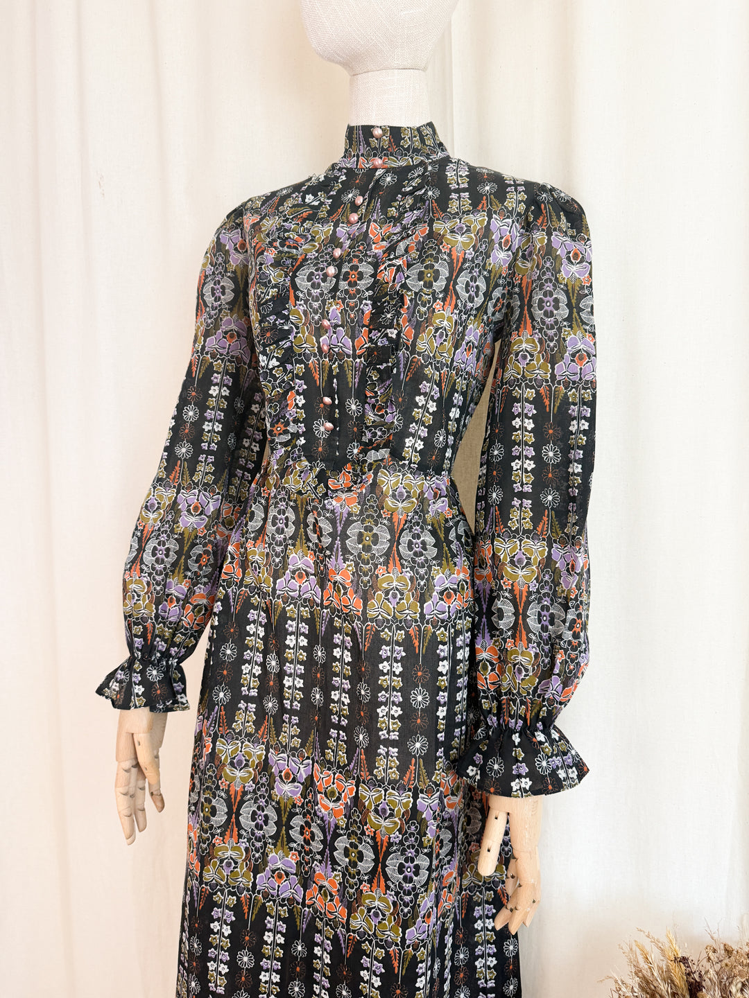 Stunning 1970s Autumnal Witchy Cotton Maxi Dress
