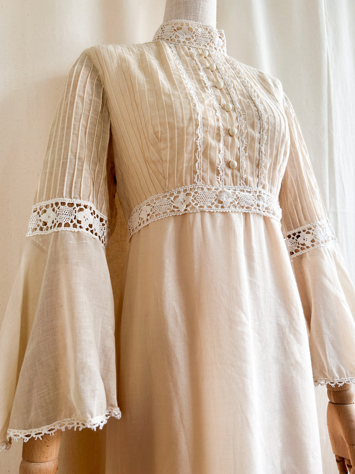 Delicate Romantic Cream 1970s Bohemian Dream Dress