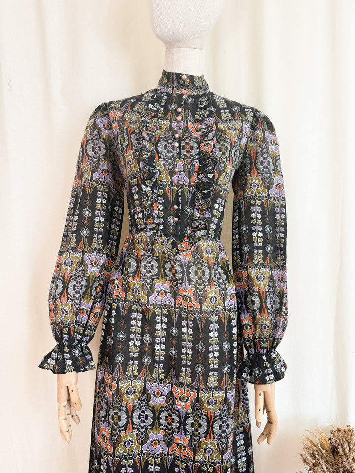 Stunning 1970s Autumnal Witchy Cotton Maxi Dress