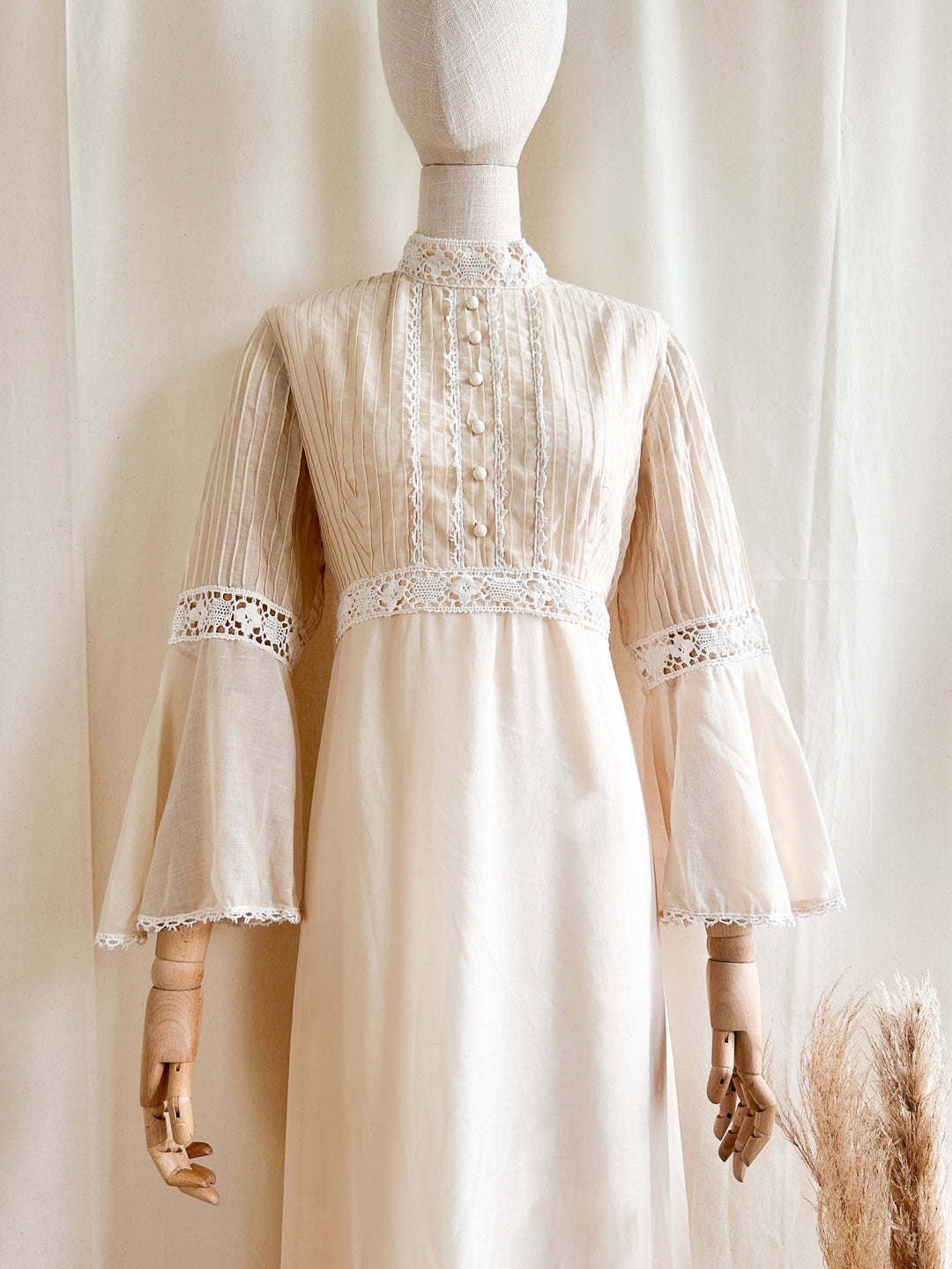 Delicate Romantic Cream 1970s Bohemian Dream Dress