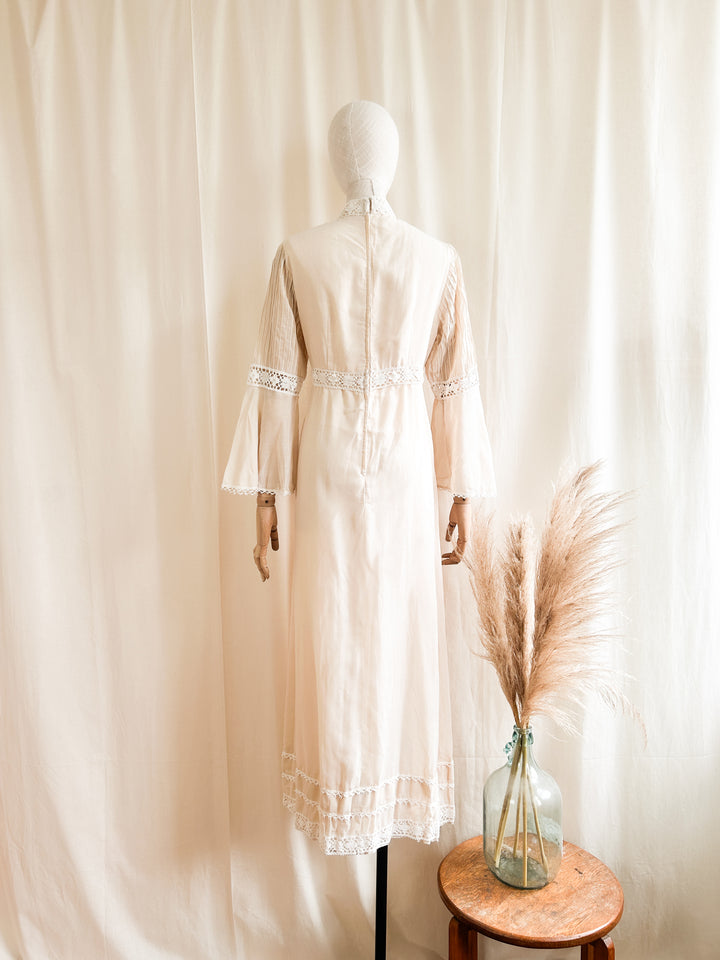 Delicate Romantic Cream 1970s Bohemian Dream Dress