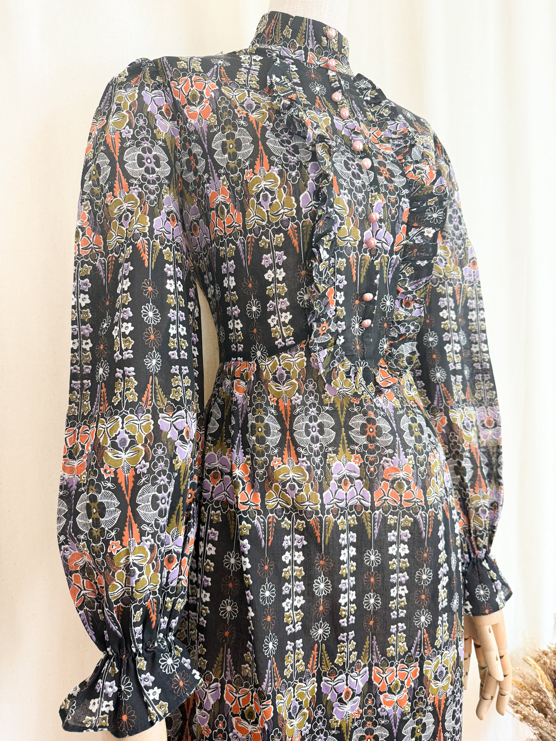 Stunning 1970s Autumnal Witchy Cotton Maxi Dress