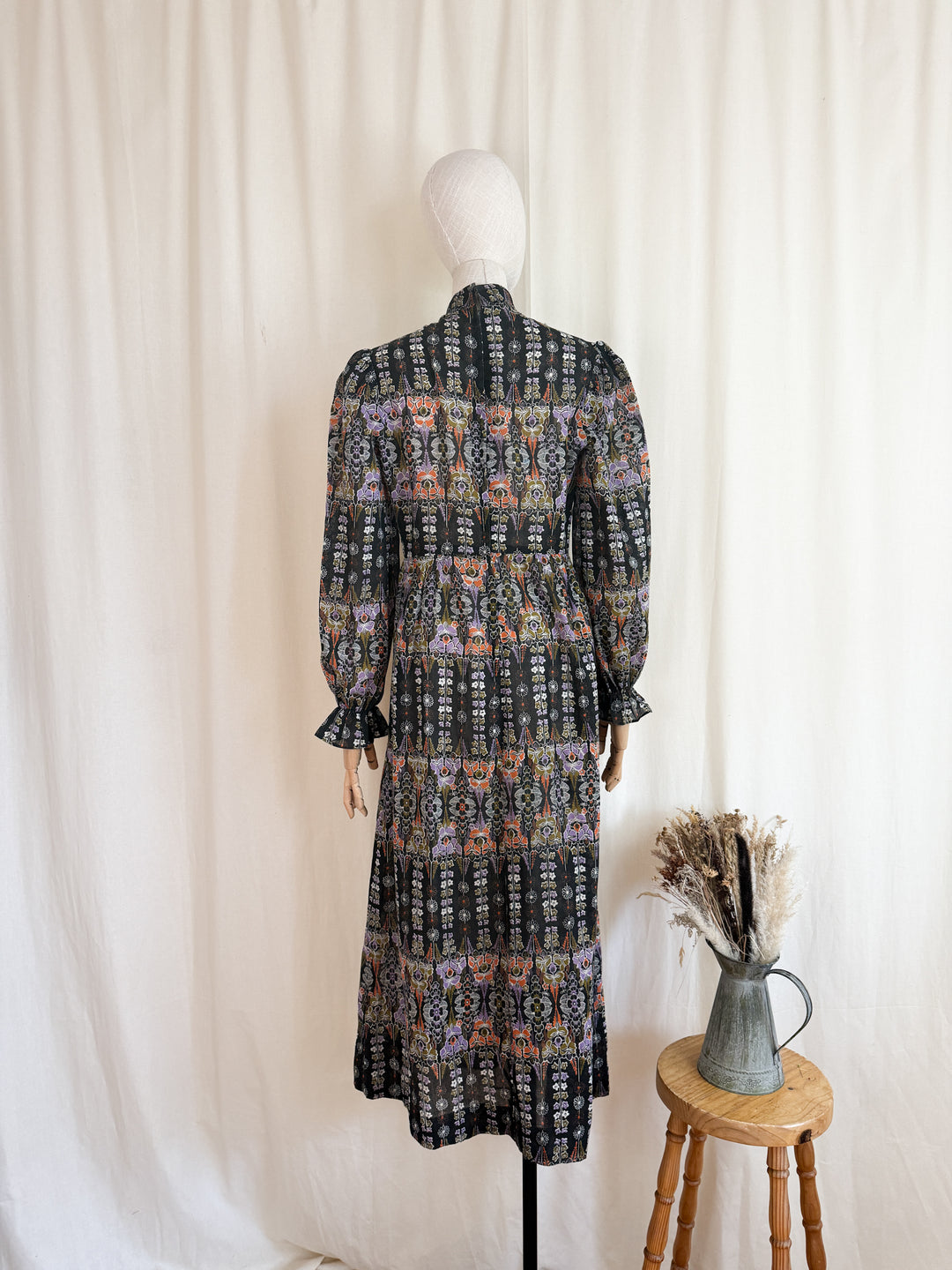 Stunning 1970s Autumnal Witchy Cotton Maxi Dress