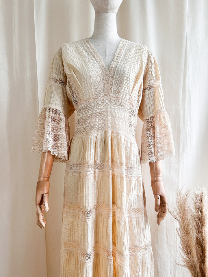 Holy Grail Rare 1970s Cream Mexican Cotton and Lace Dream Dress