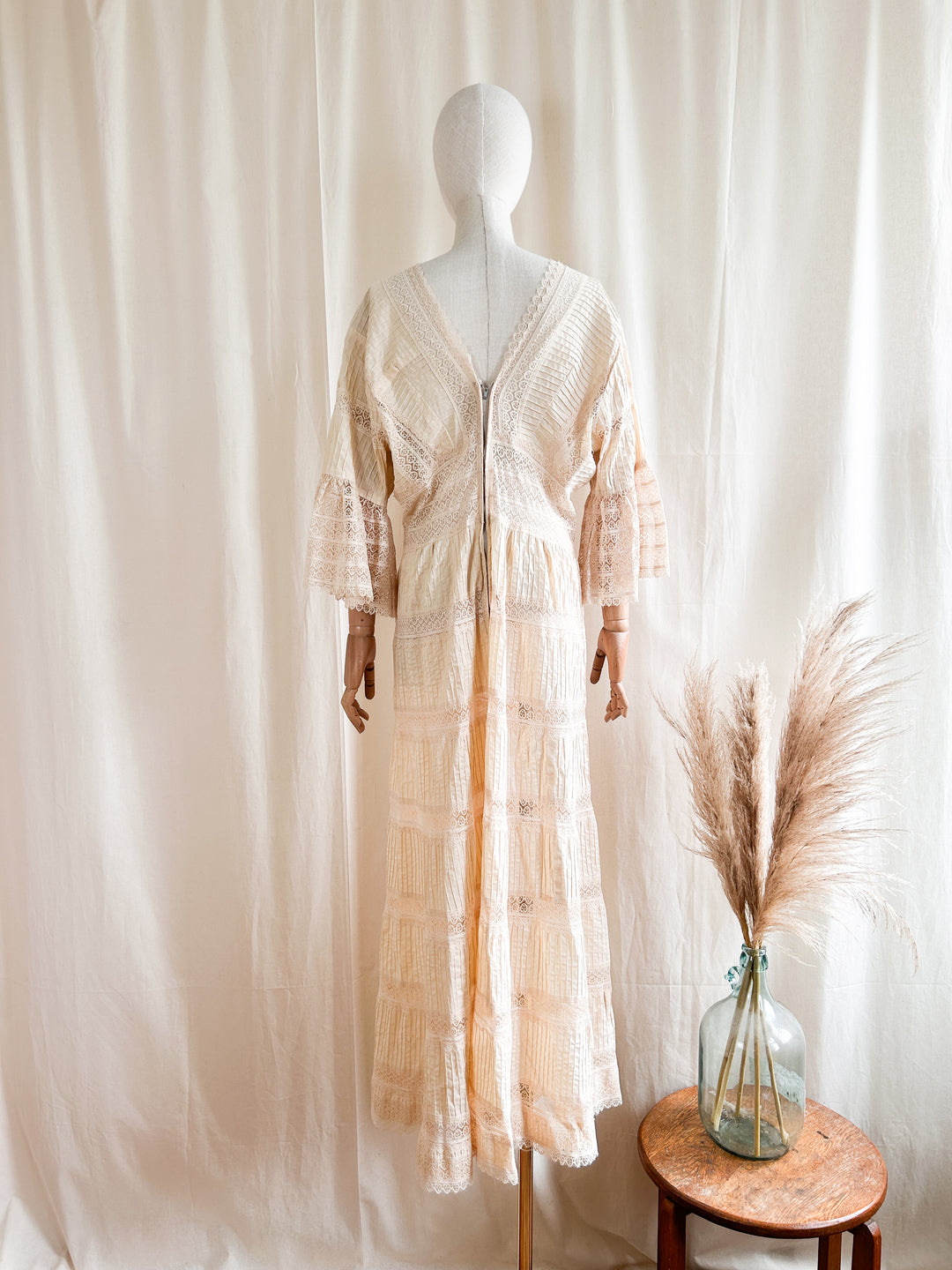 Holy Grail Rare 1970s Cream Mexican Cotton and Lace Dream Dress