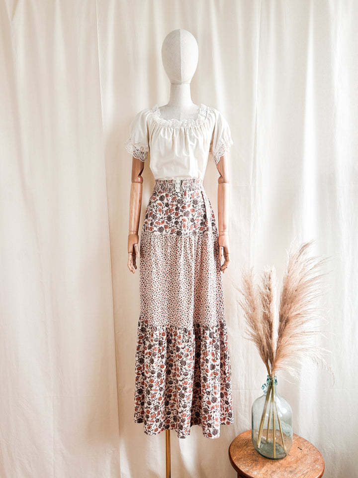 Super Pretty 1970s Cotton Bohemian Tiered Prairie Dress