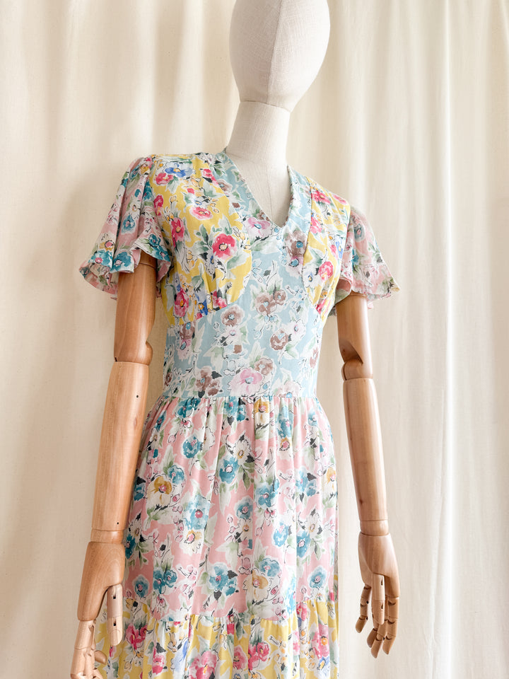 Heavenly Rare 70s Romantic Floral Cotton Maxi Dress