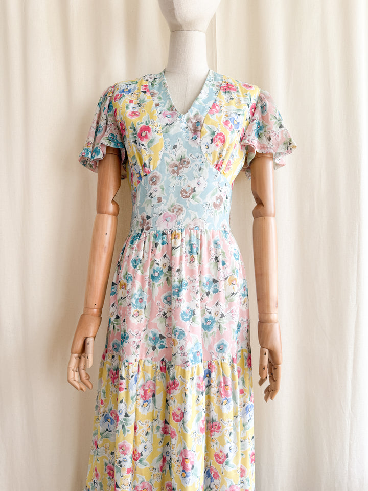 Heavenly Rare 70s Romantic Floral Cotton Maxi Dress