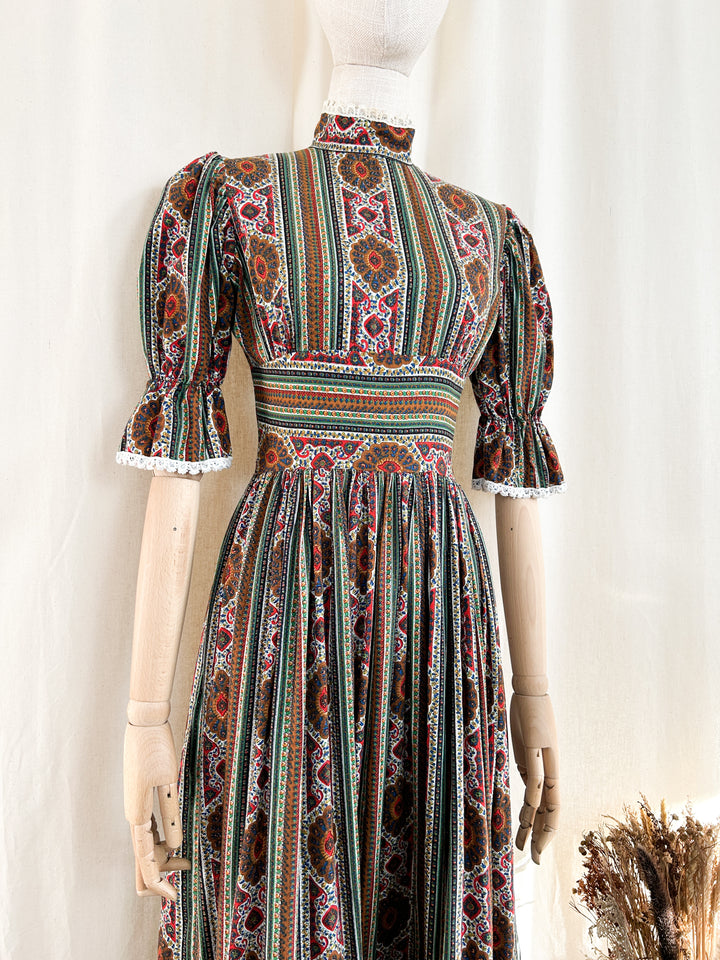 Stunning Rare Autumnal 70s Cotton Midaxi Dress