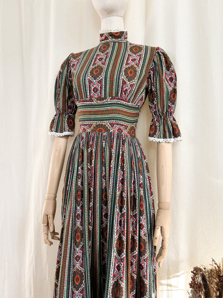 Stunning Rare Autumnal 70s Cotton Midaxi Dress